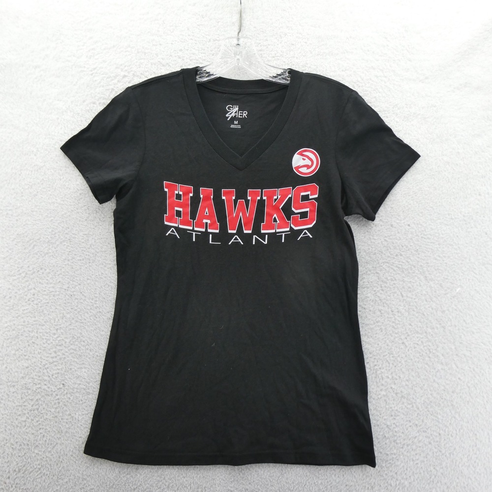G-III Shirt Womens Medium Atlanta Hawks Black V-Neck NBA Fan‎ Apparel Cotton